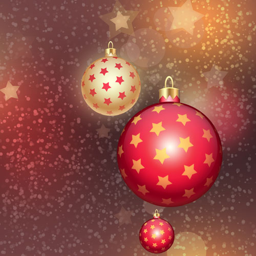 Thiết kế Giáng sinh trong Adobe Photoshop CS6 - đỏ và vàng Giáng sinh Ball Stars nền